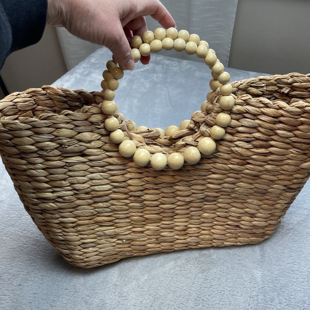 Straw Jute Market Basket Tote Bag Natural Bauble Handle Art Woven Raffia‎ Bucket